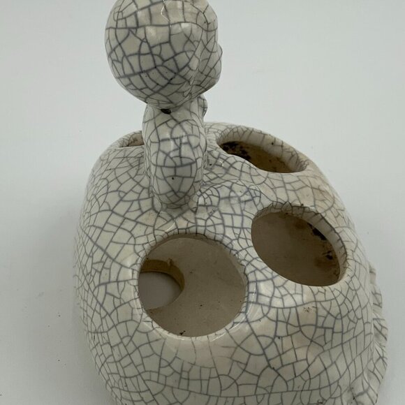 Rare Japanese Vintage Crackle Pottery Lady Lipstick Holder - Picture 2 of 7